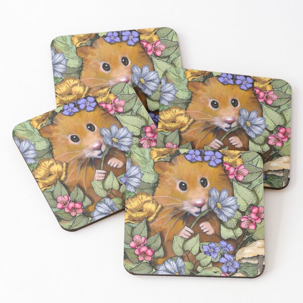 Item preview, Cute HAMSTER Peeking Out From Leaves and FLOWERS, Hand Drawn Illustration designed and sold by JoyfulWhimsy.