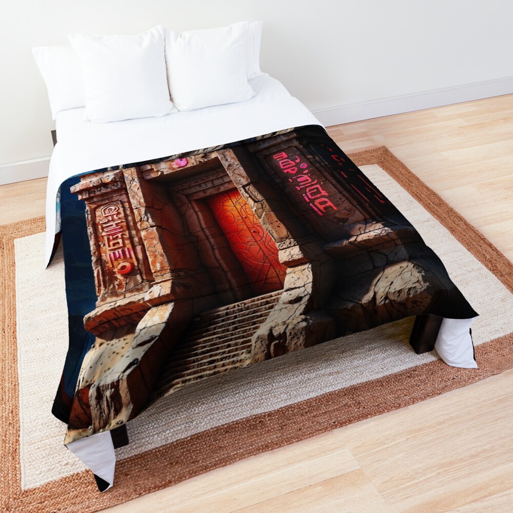 The Old Temple Of The Amalgites Within The Seven Magic Mountains Mysterious AI Concept Art by Xzendor7 Decorative Fantasy Landscape Decorative Comforter