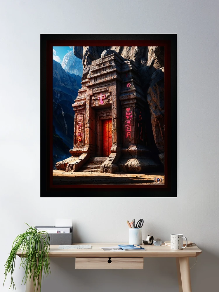 The Old Temple Of The Amalgites Within The Seven Magic Mountains Mysterious AI Concept Art by Xzendor7 Room Decor Fantasy Landscape Poster Art Print
