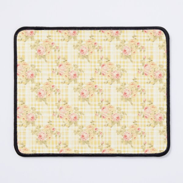 Item preview, Shabby Chic Plaid Yellow and Pink Roses Cottagecore Pattern designed and sold by LouieVanille.