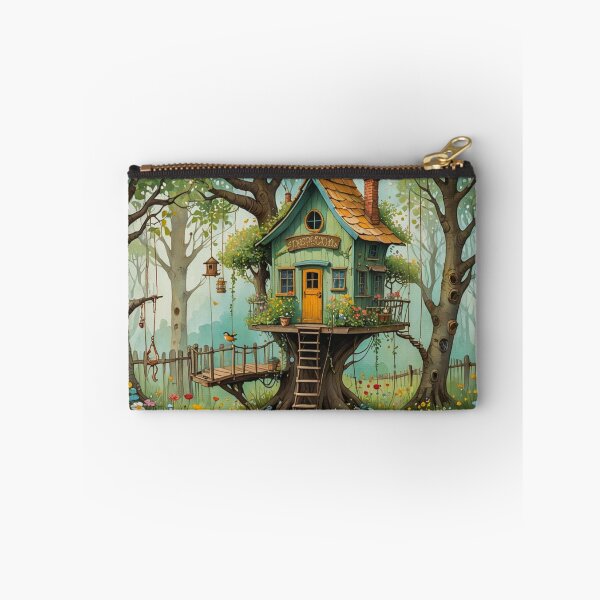 Item preview, The Hideout Cute Fantasy Wooden Tree House in the Meadow With Spring Flowers and Dandelions Garden - Whimsical Illustration designed and sold by MyArt23.