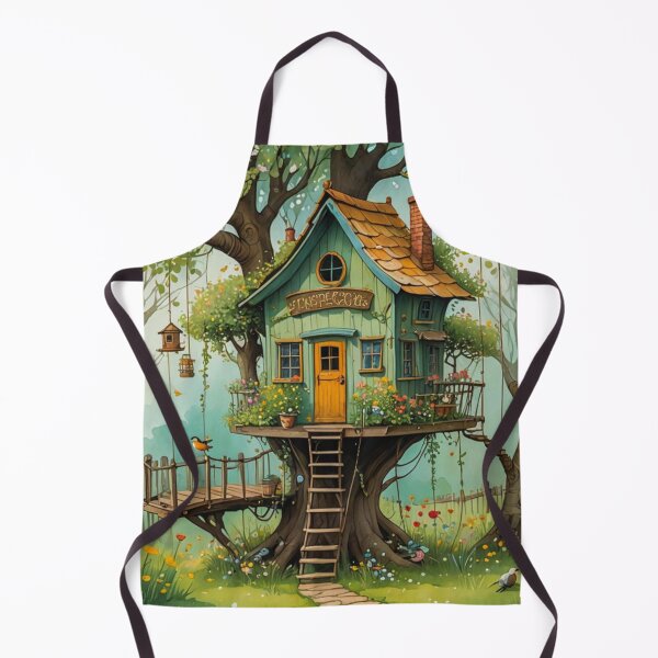 Item preview, The Hideout Cute Fantasy Wooden Tree House in the Meadow With Spring Flowers and Dandelions Garden - Whimsical Illustration designed and sold by MyArt23.