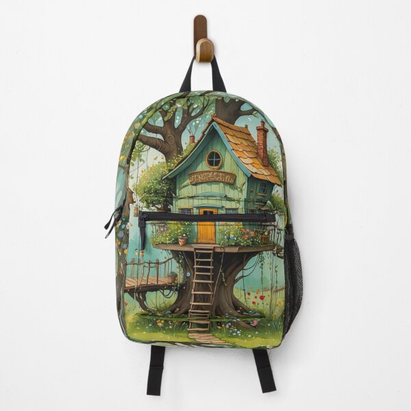 Item preview, The Hideout Cute Fantasy Wooden Tree House in the Meadow With Spring Flowers and Dandelions Garden - Whimsical Illustration designed and sold by MyArt23.