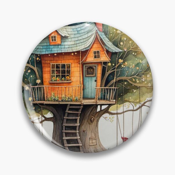 Item preview, The Hideout Cute Fantasy Wooden Tree House in the Meadow With Spring Flowers and Dandelions Garden - Whimsical Illustration designed and sold by MyArt23.