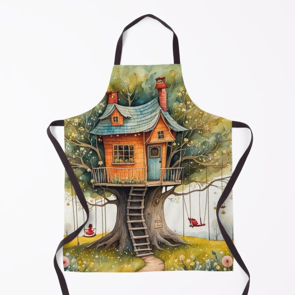 Item preview, The Hideout Cute Fantasy Wooden Tree House in the Meadow With Spring Flowers and Dandelions Garden - Whimsical Illustration designed and sold by MyArt23.
