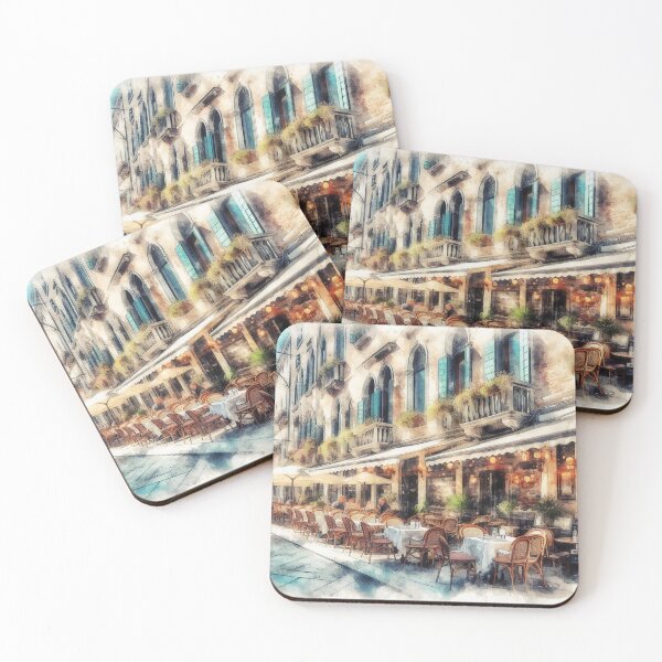 Item preview, Bustling Venetian Café in Watercolor Twilight designed and sold by ArtComixHaven.