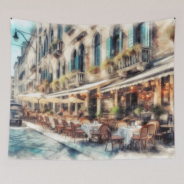 Item preview, Bustling Venetian Café in Watercolor Twilight designed and sold by ArtComixHaven.