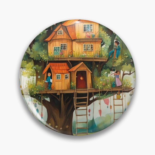 Item preview, The Hideout Cute Fantasy Wooden Tree House in the Meadow With Spring Flowers and Dandelions Garden - Whimsical Illustration designed and sold by MyArt23.