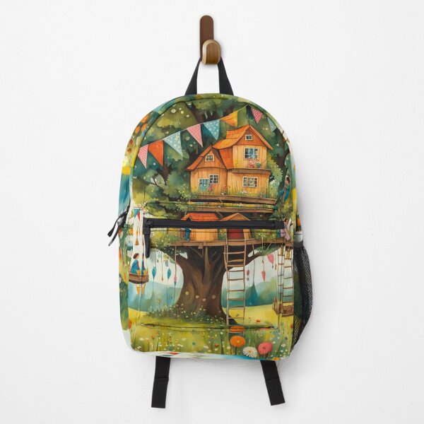 Item preview, The Hideout Cute Fantasy Wooden Tree House in the Meadow With Spring Flowers and Dandelions Garden - Whimsical Illustration designed and sold by MyArt23.