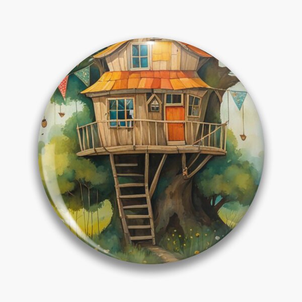Item preview, The Hideout Cute Fantasy Wooden Tree House in the Meadow With Spring Flowers and Dandelions Garden - Whimsical Illustration designed and sold by MyArt23.