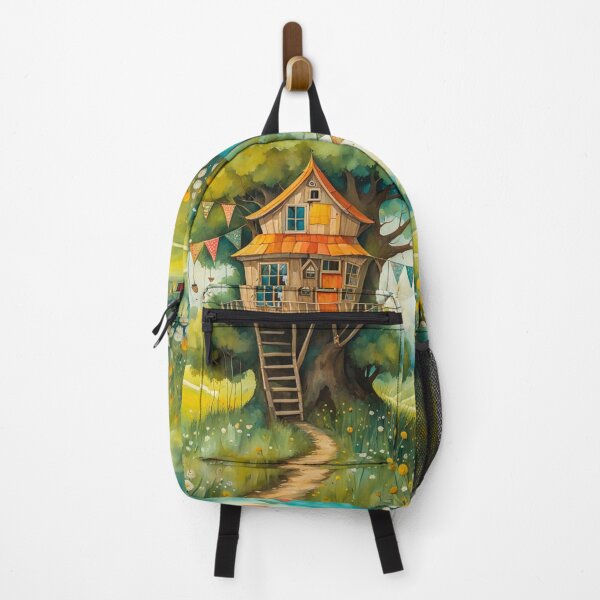 Item preview, The Hideout Cute Fantasy Wooden Tree House in the Meadow With Spring Flowers and Dandelions Garden - Whimsical Illustration designed and sold by MyArt23.