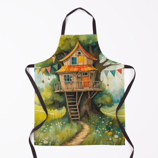 Item preview, The Hideout Cute Fantasy Wooden Tree House in the Meadow With Spring Flowers and Dandelions Garden - Whimsical Illustration designed and sold by MyArt23.