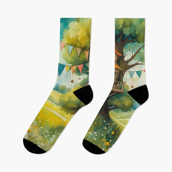 Item preview, The Hideout Cute Fantasy Wooden Tree House in the Meadow With Spring Flowers and Dandelions Garden - Whimsical Illustration designed and sold by MyArt23.