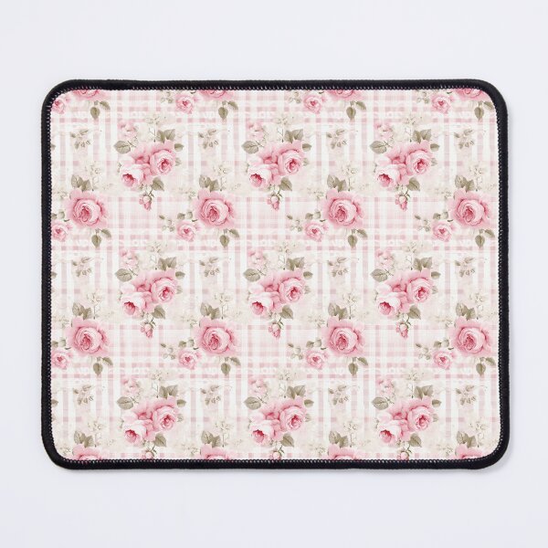 Item preview, Shabby Chic Pink Plaid with Roses Cottagecore Pattern designed and sold by LouieVanille.