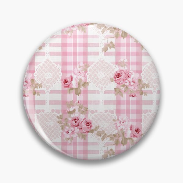Item preview, Shabby Chic Pink Plaid and lace with Pink Roses Cottagecore Pattern designed and sold by LouieVanille.