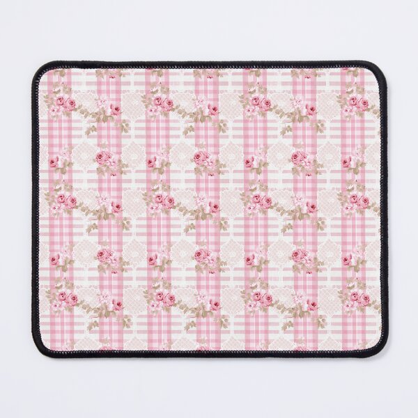 Item preview, Shabby Chic Pink Plaid and lace with Pink Roses Cottagecore Pattern designed and sold by LouieVanille.