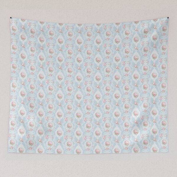 Item preview, Shabby Chic Blue Lace and Frames Cottagecore Pattern with Pink Roses designed and sold by LouieVanille.