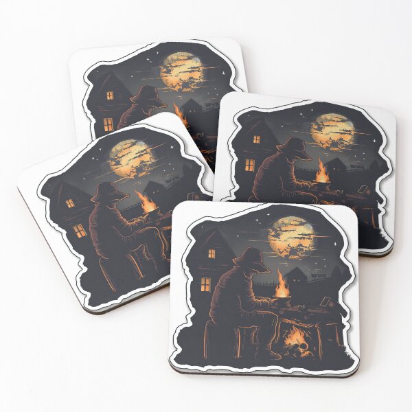 Item preview, Man sitting at night cooking, moon in the background designed and sold by BasedCanvas.