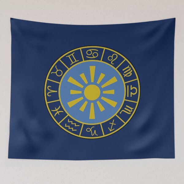 Item preview, Astrological Zodiac Symbols Wheel+Sun Gold+Blues designed and sold by NataliePaskell.
