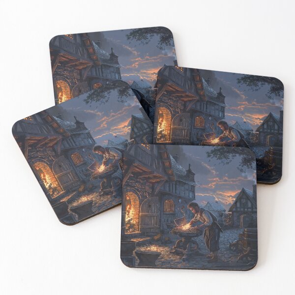 Item preview, Man smithing at his forge during the night designed and sold by BasedCanvas.