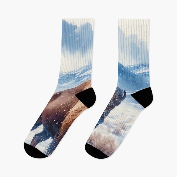 Item preview, Majestic Bison in a Snowy Mountain Landscape designed and sold by ArtComixHaven.