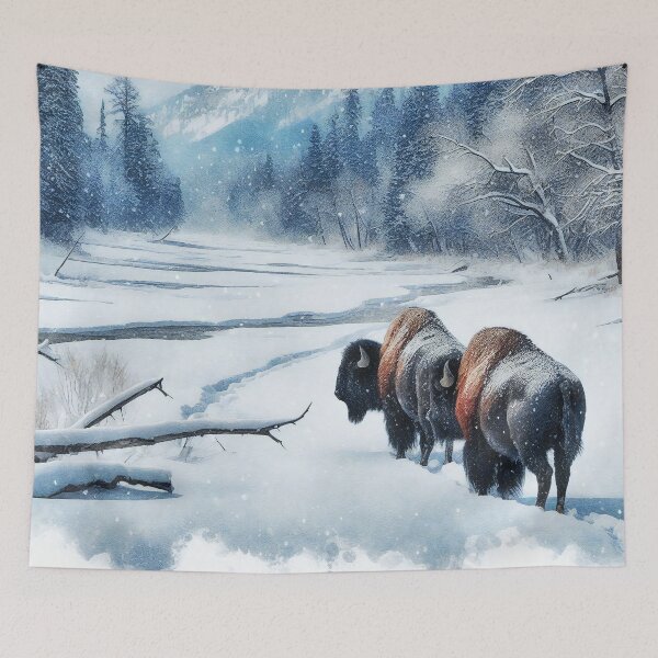 Item preview, Majestic Bison in Snowy Winter Wilderness Scene designed and sold by ArtComixHaven.