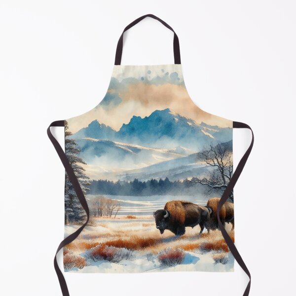 Item preview, Winter Bison Roam Under Mountainous Sunset Skies designed and sold by ArtComixHaven.