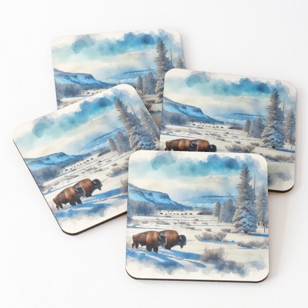 Item preview, Snowy Bison Traverse Frosty Valleys Under Winter Skies designed and sold by ArtComixHaven.