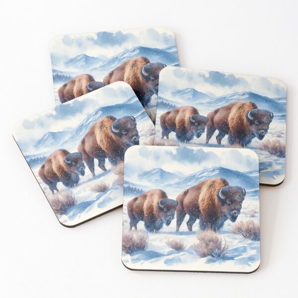 Item preview, Majestic Bison in a Snowy Mountain Landscape designed and sold by ArtComixHaven.