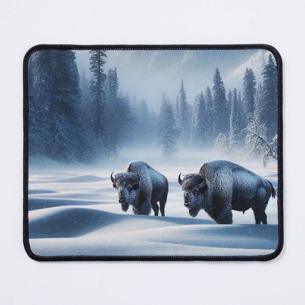 Item preview, Bison Braving the Snow in a Misty Winter Landscape designed and sold by ArtComixHaven.