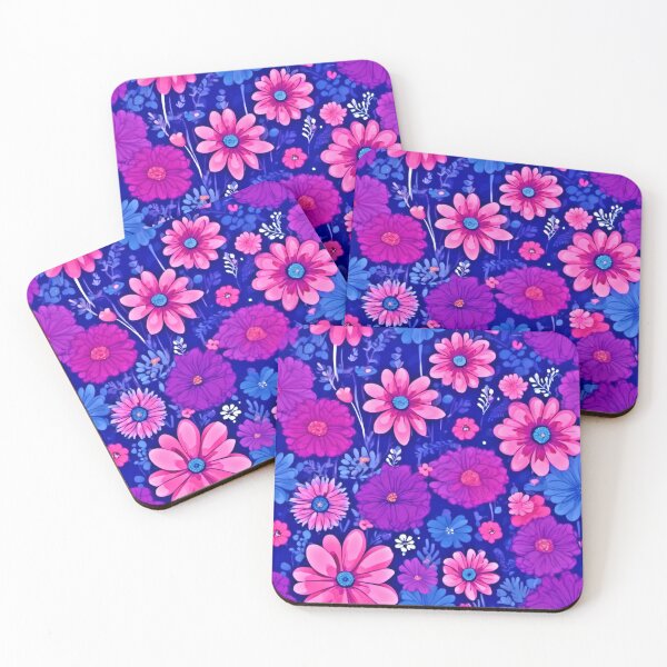 Item preview, Colorful Flower Cartoons: Purple & Blue Hues designed and sold by Health And Fitness Posts e-Store.