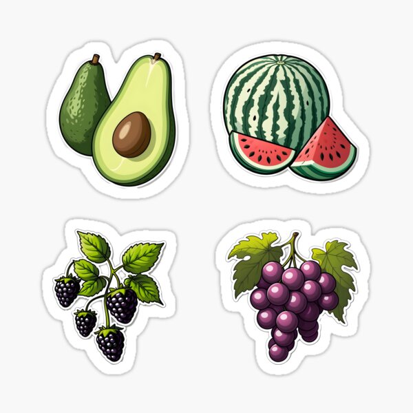 Artikel-Vorschau von Früchte-Stickerpakete 04 Wassermelone, Avocado, Brombeere, Trauben, designt und verkauft von PrintPlanetGo.