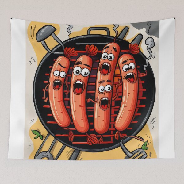 Aperçu de l'œuvre Saucisses de peur. créée et vendue par MyHappyArtShop.