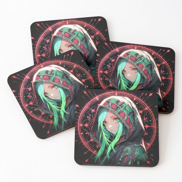 Item preview, Mystical Hooded Green Hair Anime Girl designed and sold by bubblegoth.