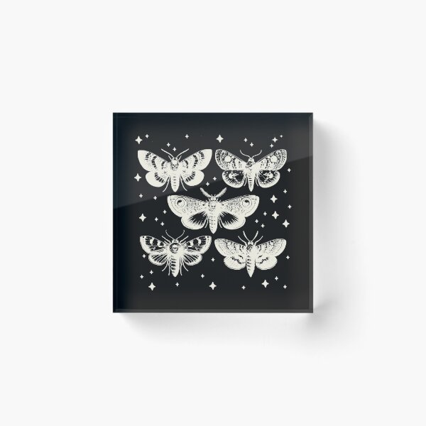 Item preview, Moths cottagecore Dancing in the Starry Night Sky: A Monochrome, Moth art, Sfingide Acherontia atropos, with stars, witch, Halloween, magic, witchcraft, Wicca designed and sold by Collagedream.