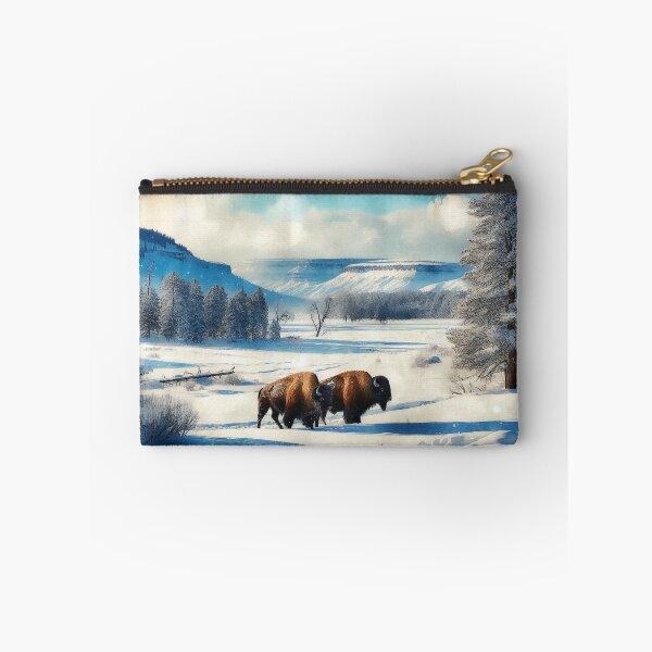 Item preview, Bison Traverse Frozen River in Snowy Winter Valley designed and sold by ArtComixHaven.