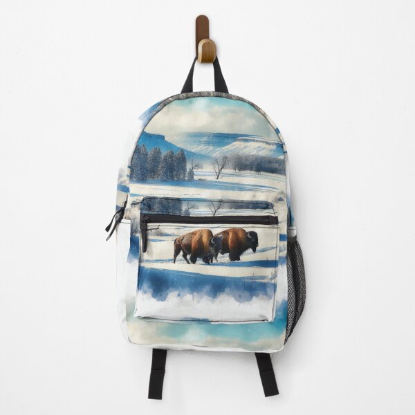Item preview, Bison Traverse Frozen River in Snowy Winter Valley designed and sold by ArtComixHaven.