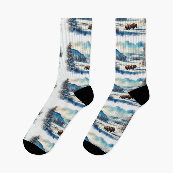 Item preview, Bison Traverse Frozen River in Snowy Winter Valley designed and sold by ArtComixHaven.