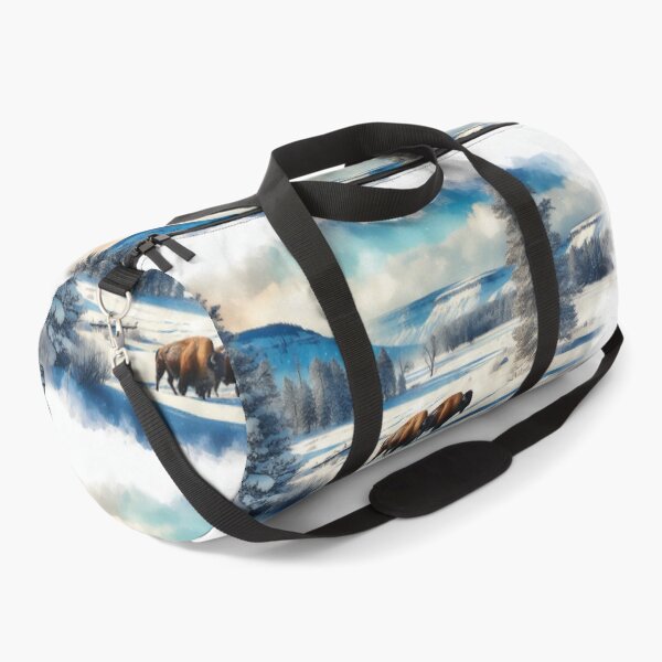 Item preview, Bison Traverse Frozen River in Snowy Winter Valley designed and sold by ArtComixHaven.