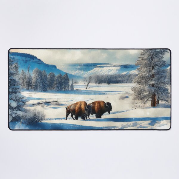 Item preview, Bison Traverse Frozen River in Snowy Winter Valley designed and sold by ArtComixHaven.