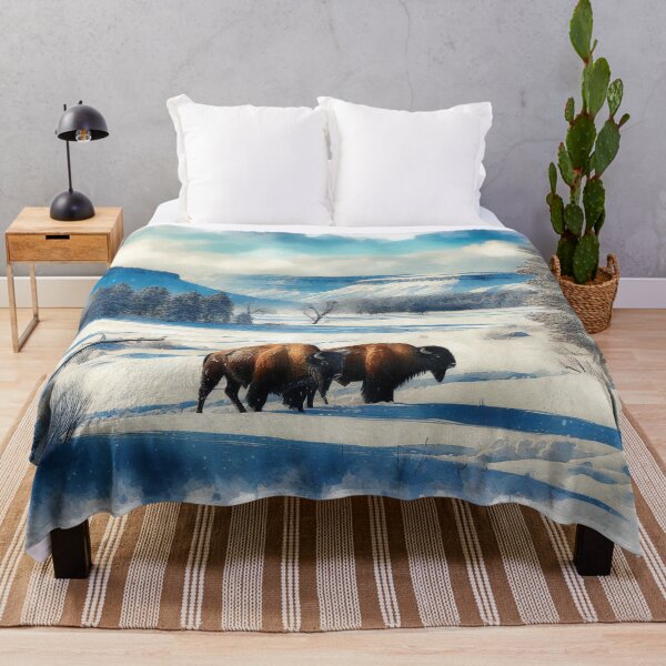 Item preview, Bison Traverse Frozen River in Snowy Winter Valley designed and sold by ArtComixHaven.