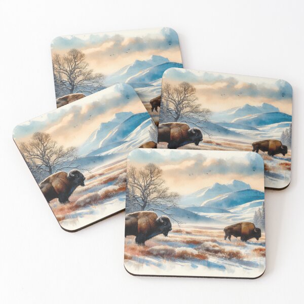 Item preview, Gentle Giants Roaming Free in a Mountainous Winter Landscape designed and sold by ArtComixHaven.