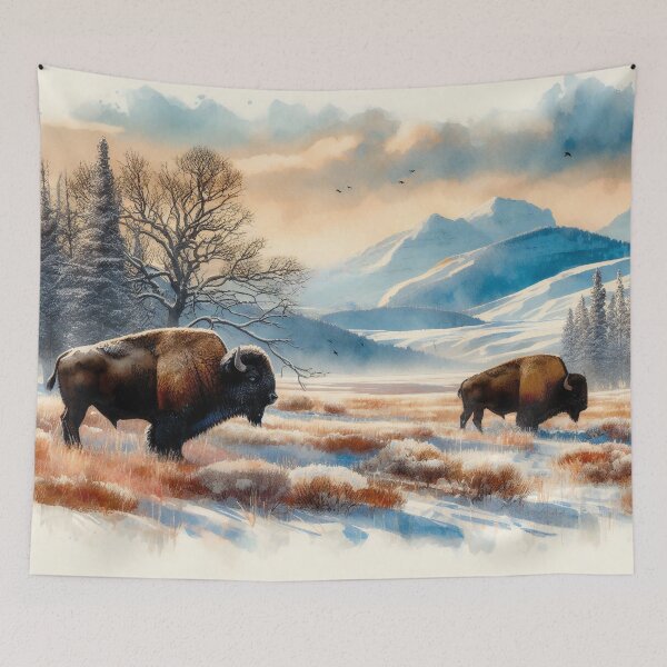Item preview, Gentle Giants Roaming Free in a Mountainous Winter Landscape designed and sold by ArtComixHaven.
