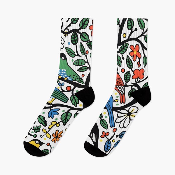 Item preview, Colourful birds  and tree with flowers – modern folk style designed and sold by Folksy Living.