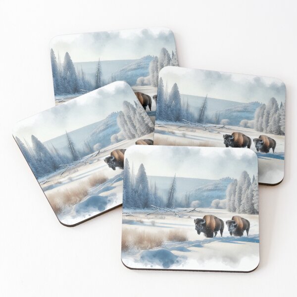 Item preview, Winter Wanderers Bison Amidst Frosty Forest Clearing designed and sold by ArtComixHaven.