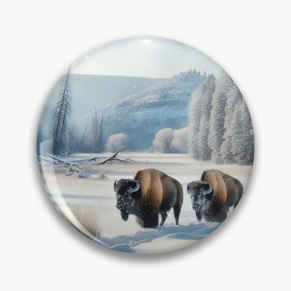 Item preview, Winter Wanderers Bison Amidst Frosty Forest Clearing designed and sold by ArtComixHaven.