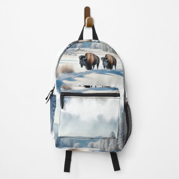 Item preview, Winter Wanderers Bison Amidst Frosty Forest Clearing designed and sold by ArtComixHaven.