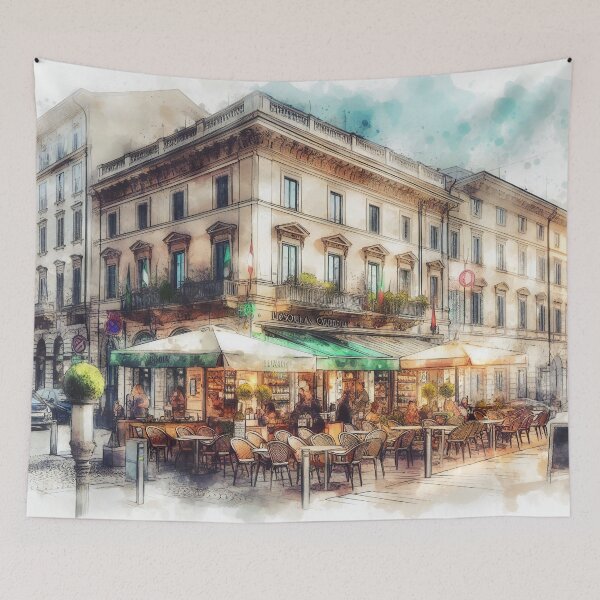 Item preview, Charming European Street Café in a Historic Cityscape designed and sold by ArtComixHaven.