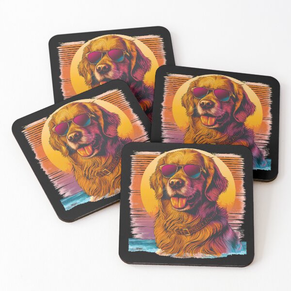 Item preview, Retro vintage golden retriever dog breed head artwork with sunset sea designed and sold by PictureUp.