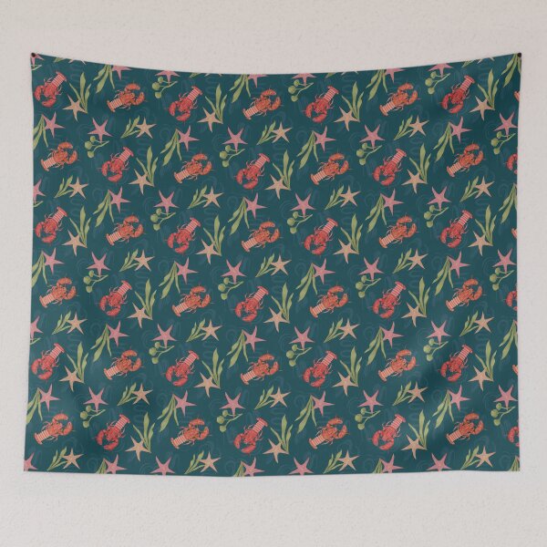 Item preview, Crustacean core lobster ocean party - dark blue teal designed and sold by JasmineGDesigns.